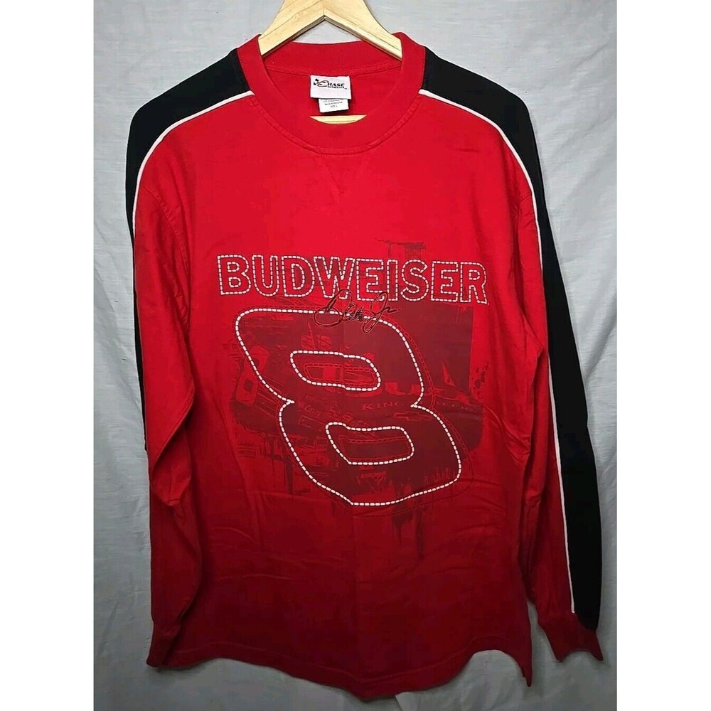 Dale Earnhardt Jr #8 Chase Authentic Long Sleeve Shirt Red Black Budweiser Sz Lg